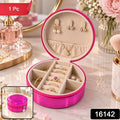 Round Jewellery Organizer Box With Ring Rolls And Zip Closure For Travel (1 Pc)