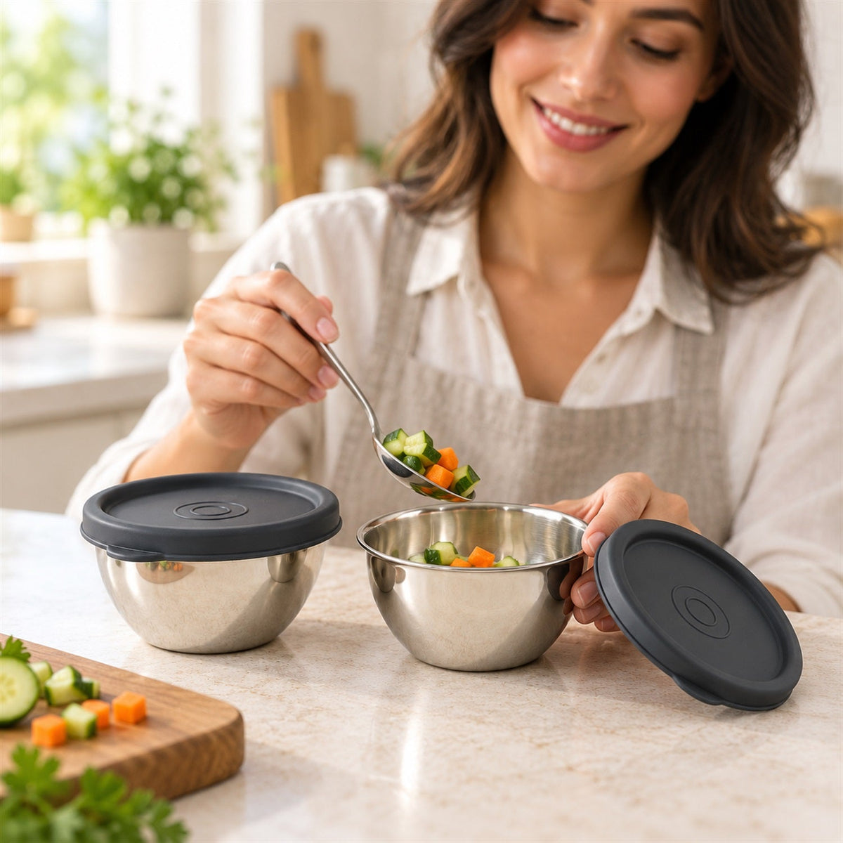 Apex Stainless Steel Container 180 Ml With Lid Small Storage Bowl (2 Pc Set)