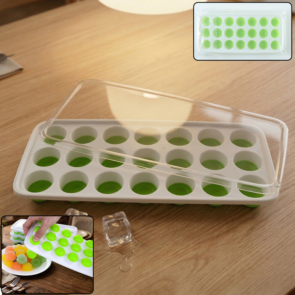 21 Grid Plastic Round Pop Ice Cube Tray With Lid