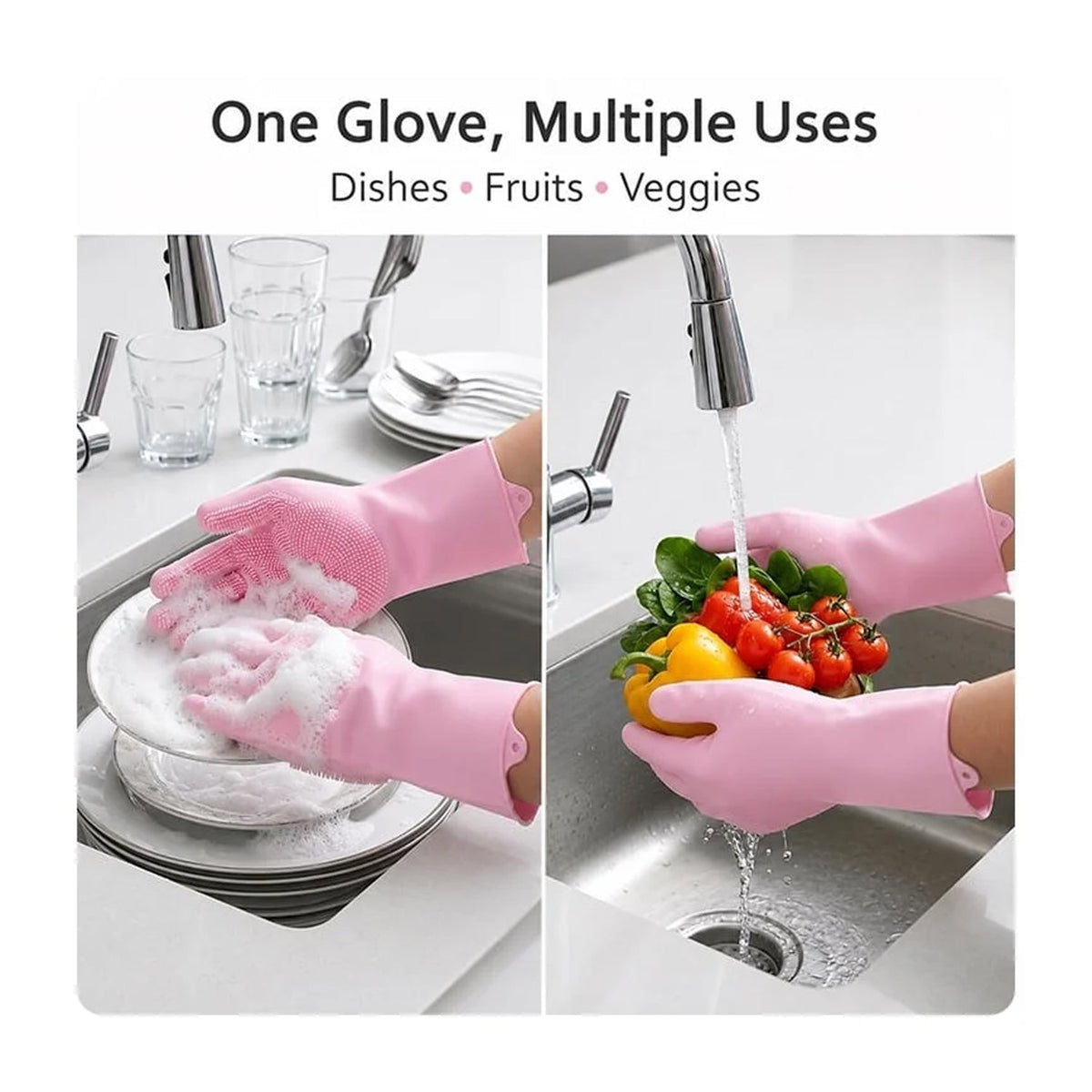 Multipurpose Reusable Scrubber Cleaning Gloves For Dishes And Kitchen (1 Pair)