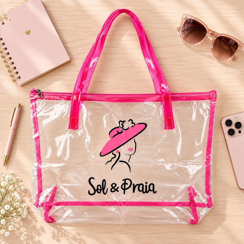 Transparent Pvc Tote Bag With Top Zipper And Handles For Travel (1 Pc 35x52 Cm)