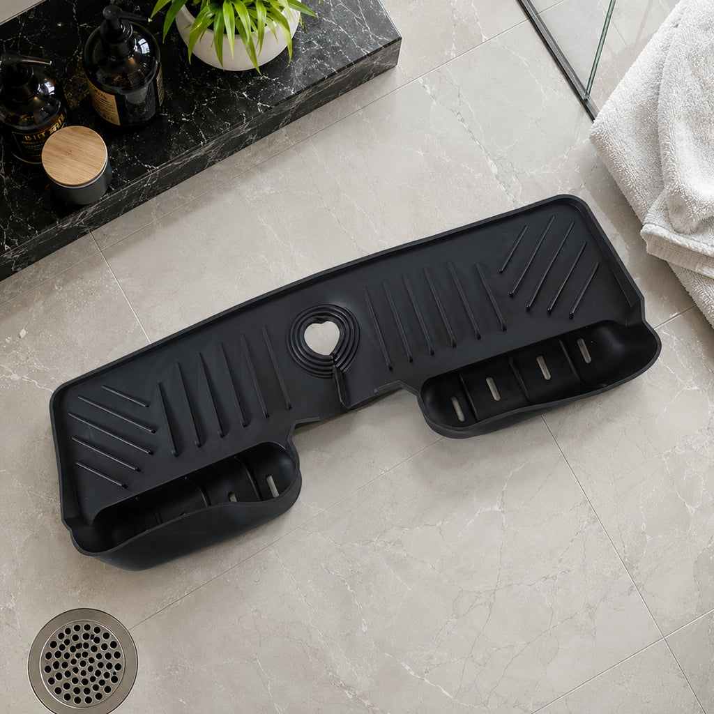 Faucet Splash Guard Mat With Drainage Tray For Kitchen And Bathroom Sink (1 Pc)