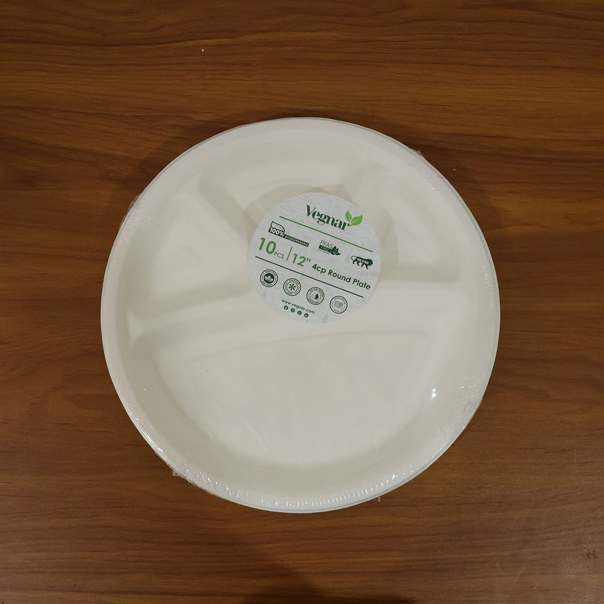 Vegnar 4 Compartment Disposable Food Serving Plate Set (10 Pc)