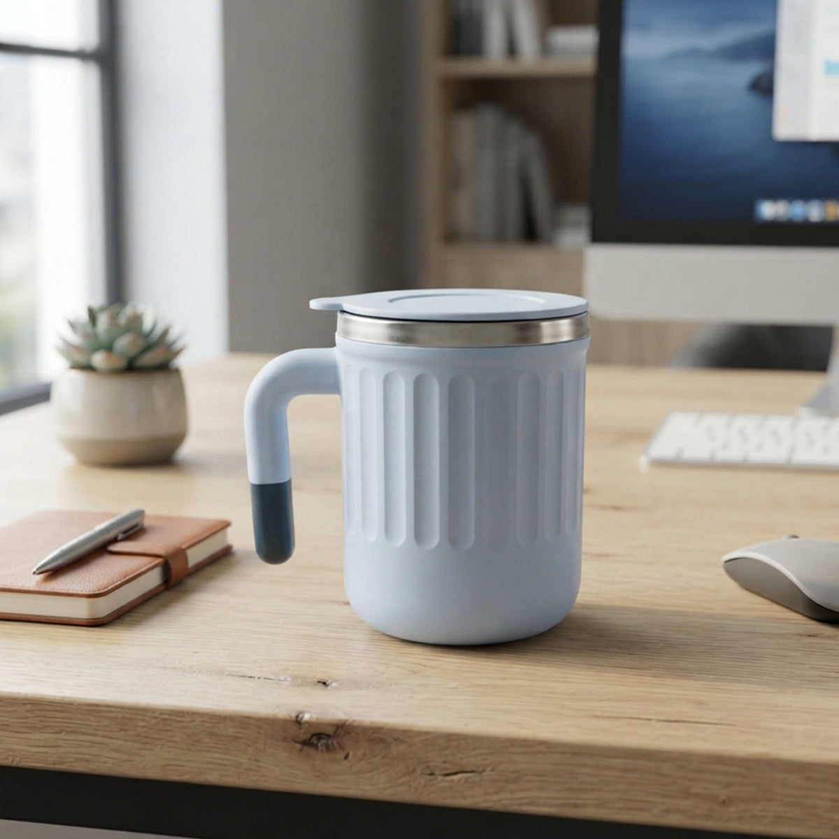 Apex Office Mug 400 Ml With Handle And Lid Steel Rim Coffee Mug (1 Pc)apex Office Mug 400 Ml With Handle And Lid Steel Rim Coffee Mug (1 Pc)