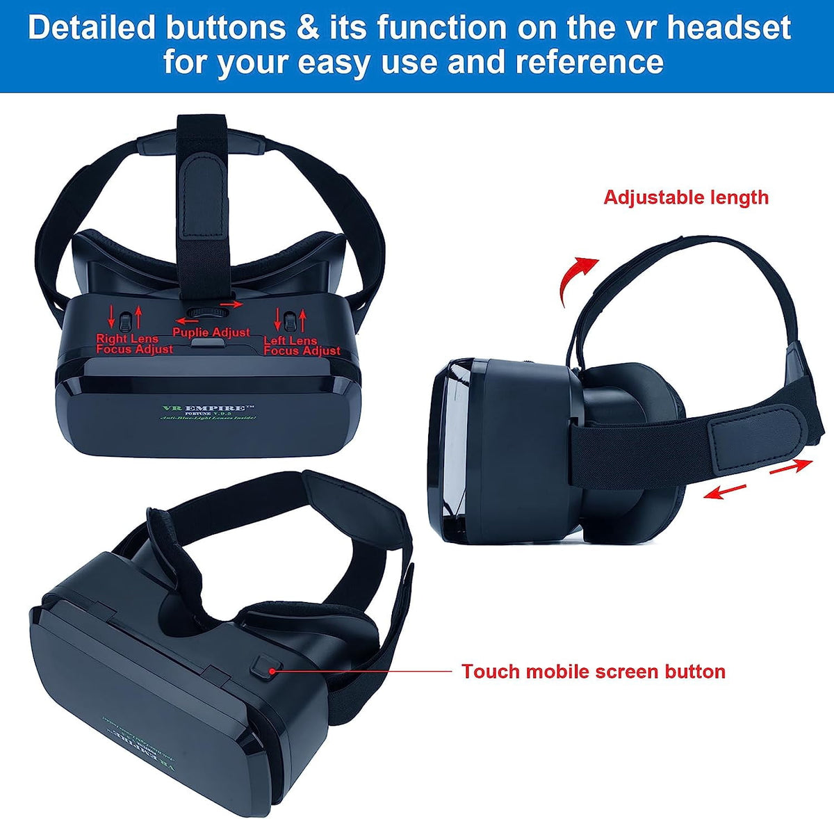 3d Virtual Reality Smartphone Headset With Focus Control And With Belt (1 Pc)