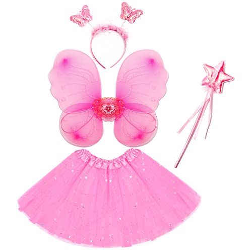 3293 Baby Girls Fairy Nylon Butterfly Wings Costume Butterfly Fairy Angel Wing Wand And Hairband Multi- Color For Party (1pc)