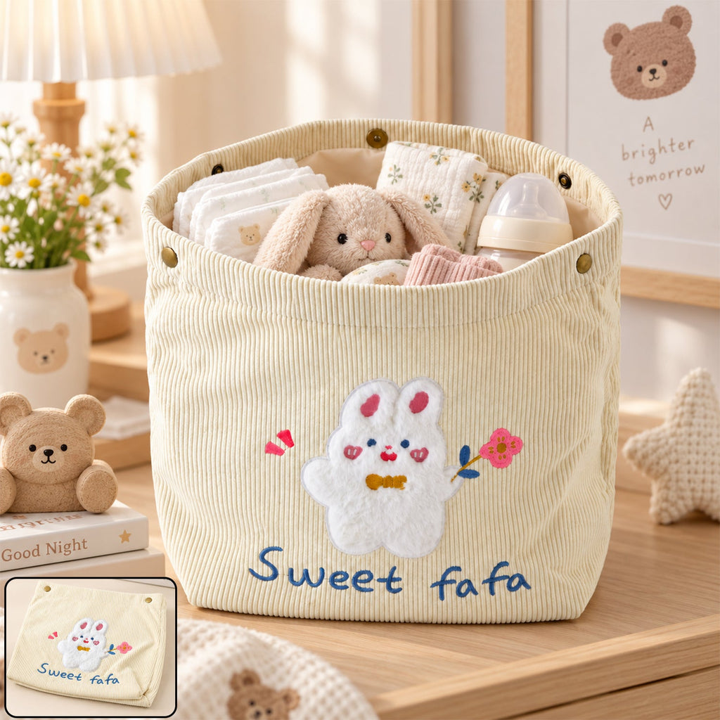 Foldable Fabric Storage Basket With Snap Closure For Toys Clothes And Home Use