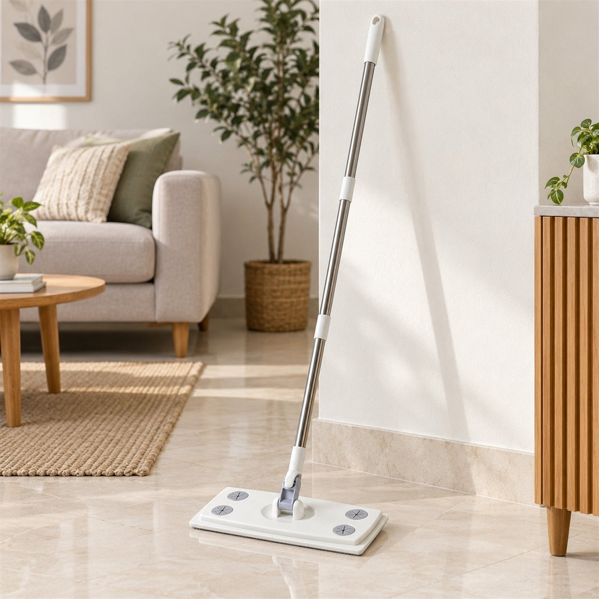 Rotating Flat Mop With Sectional Rod And Cloth Clips