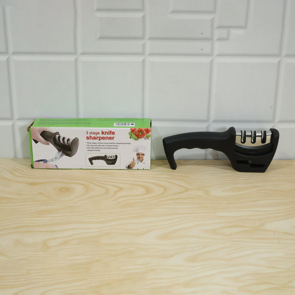Three Stage Manual Knife Sharpener With Ergonomic Handle For Kitchen Use (1 Pc)