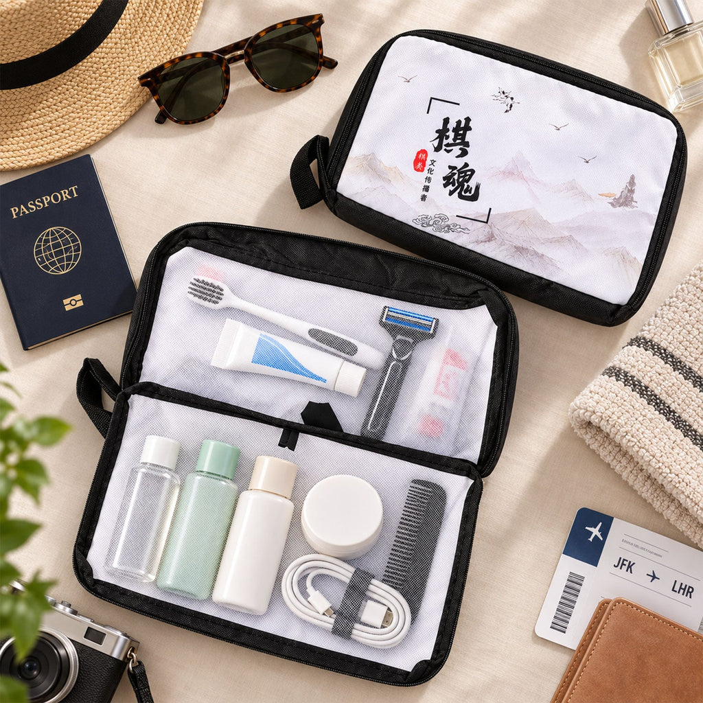 Printed Travel Organizer Pouch With Zip Closure And Carry Loop (1 Pc 32x20 Cm)