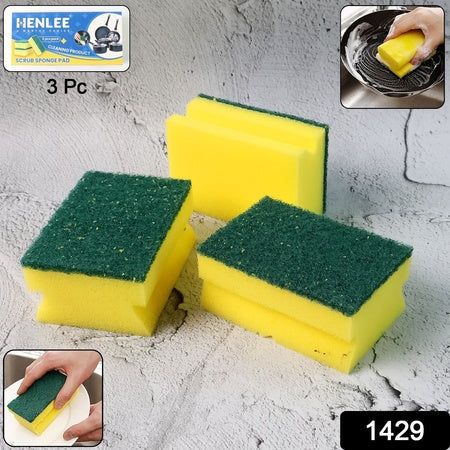 1429 Scrub Sponge 2 In 1 Pad For Kitchen Sink Bathroom Cleaning Scrubber