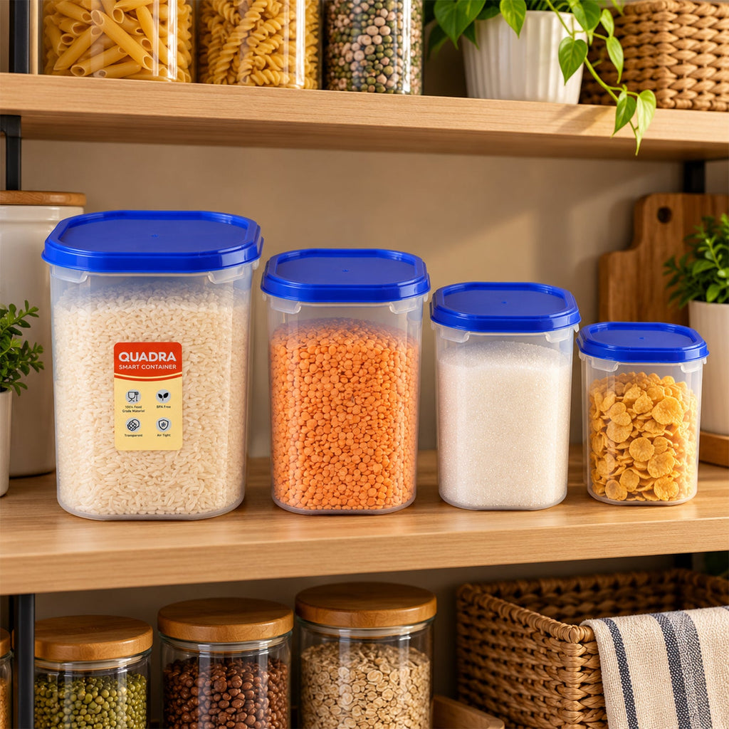 Plastic Food Storage Containers With Covers For Kitchen Organization (4 Pc Set)
