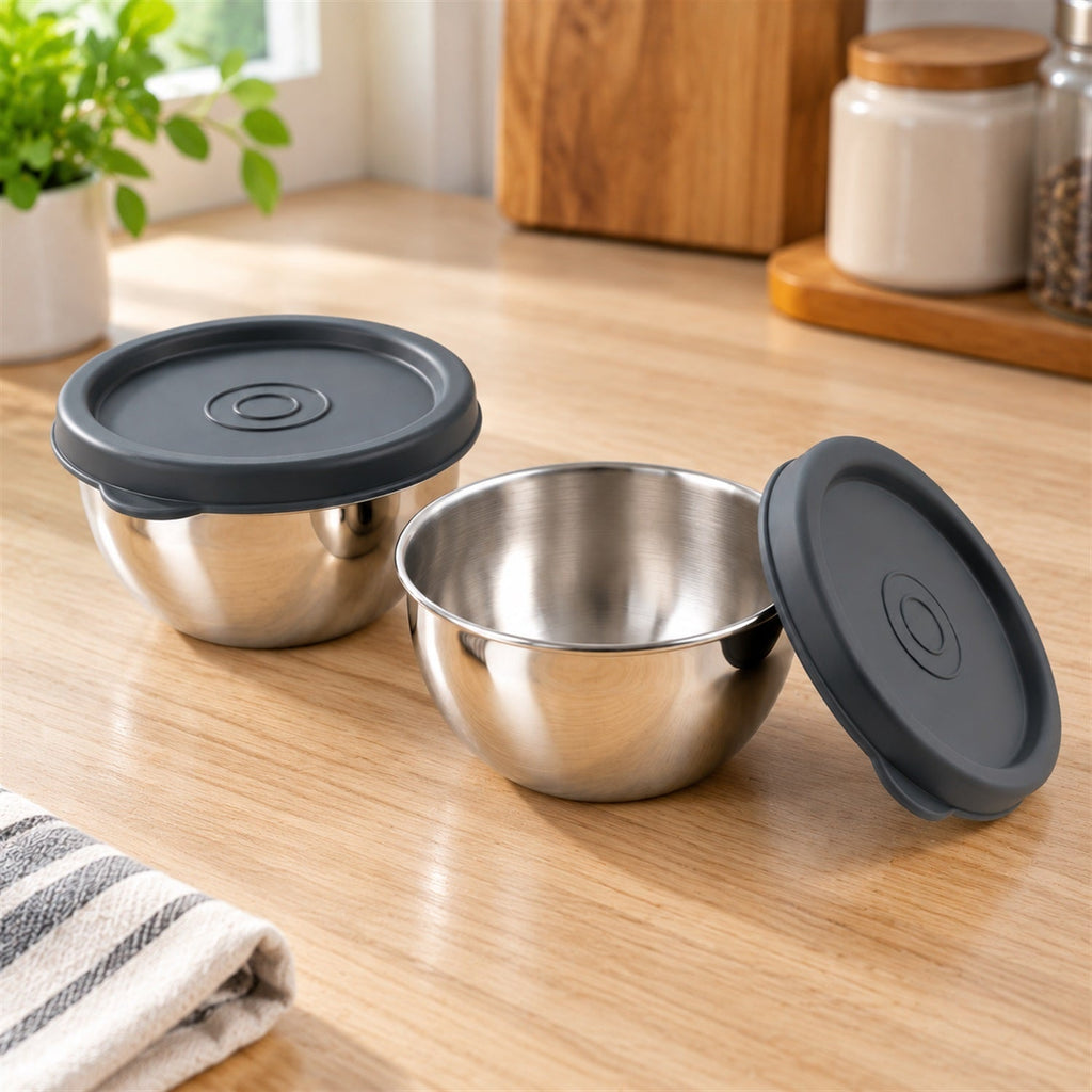 Apex Stainless Steel Container 180 Ml With Lid Small Storage Bowl (2 Pc Set)
