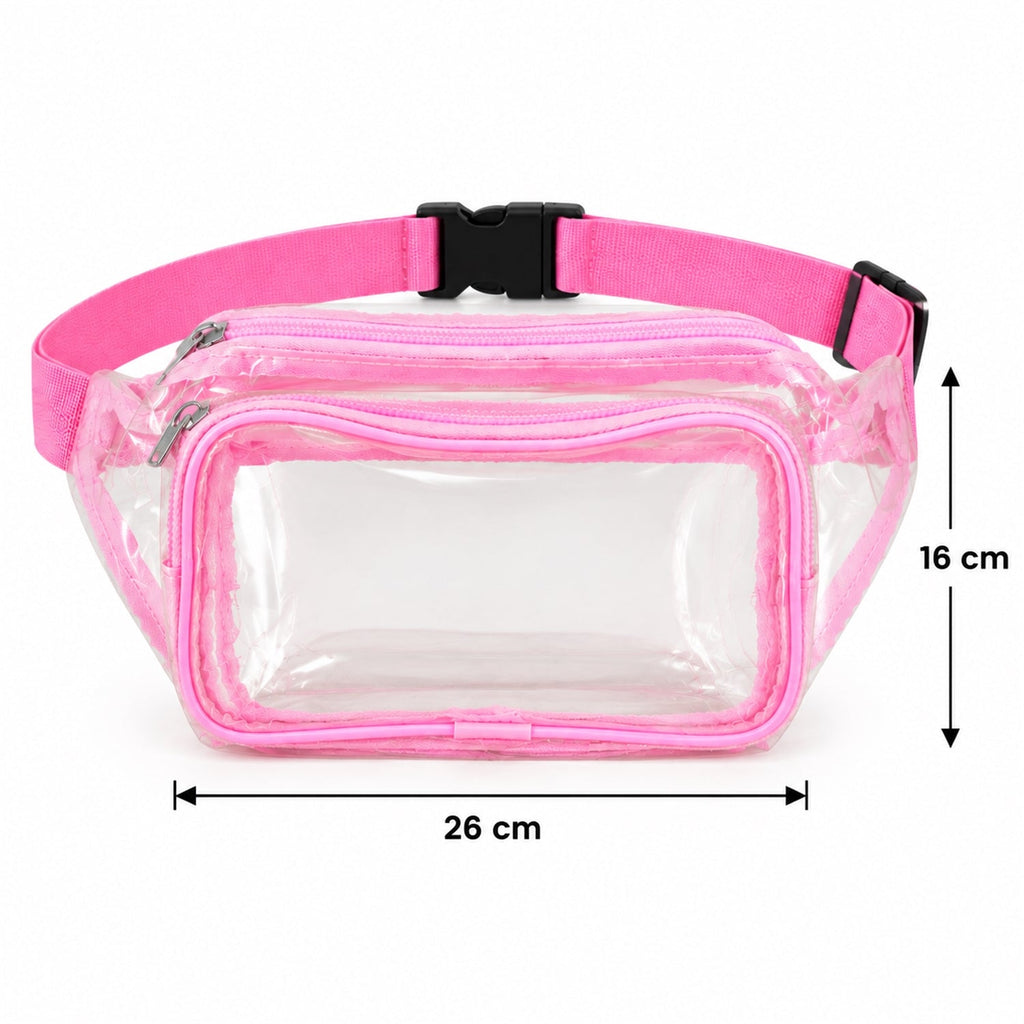 Transparent Pvc Waist Bag With Two Zip Pockets And Adjustable Strap (26x16 Cm)