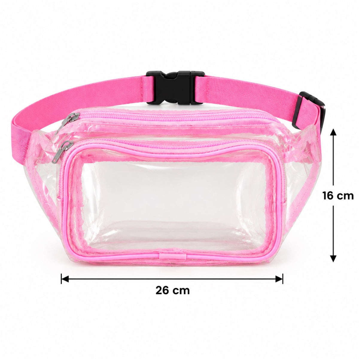 Transparent Pvc Waist Bag With Two Zip Pockets And Adjustable Strap (26x16 Cm)