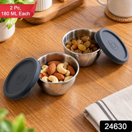 Apex Stainless Steel Container 180 Ml With Lid Small Storage Bowl (2 Pc Set)