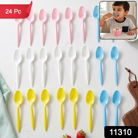 Disposable Multicolor Plastic Spoon Set For Party Dessert And Kitchen Use (24 Pcs)