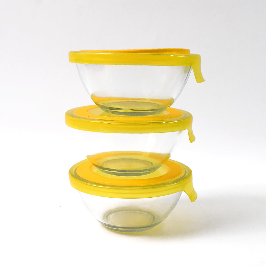 Dazzle Glass Bowl Set Mixing  Storage Bowls With Lids (3 Pcs Set)