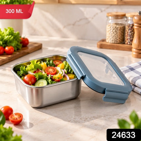 Apex Square Steel Food Container 300 Ml With Clip Lock Lid Lunch Box (1 Pc)