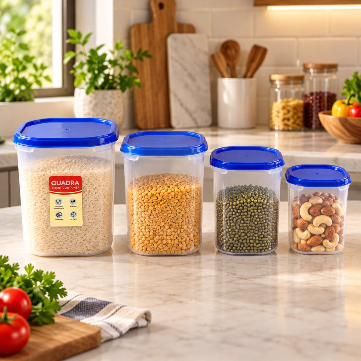 Plastic Food Storage Containers With Covers For Kitchen Organization (4 Pc Set)