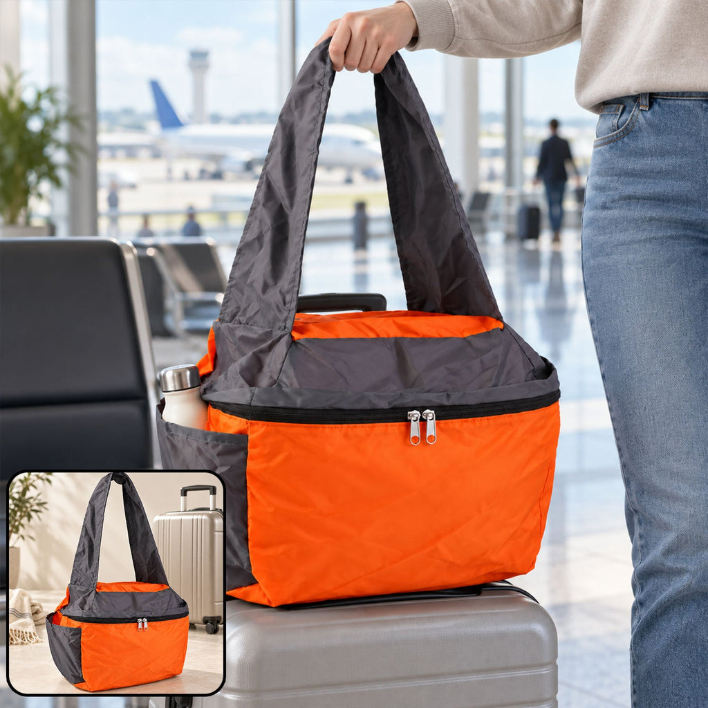 Travel Tote Carry Bag With Double Zippers And Shoulder Straps (1 Pc 26x33 Cm)