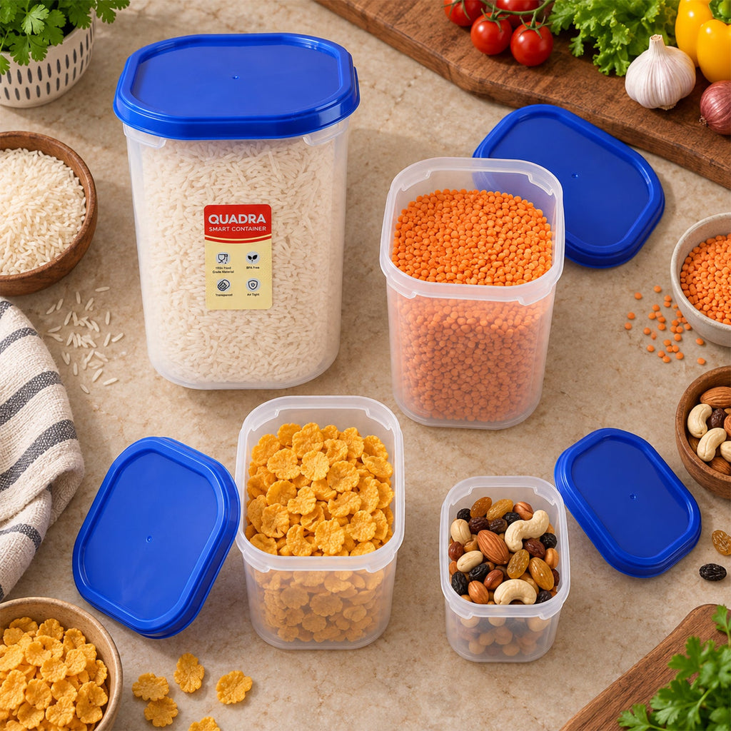 Plastic Food Storage Containers With Covers For Kitchen Organization (4 Pc Set)