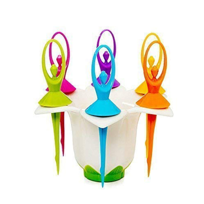 2046 Dancing Doll Fruit Fork Cutlery Set With Stand Set Of 6
