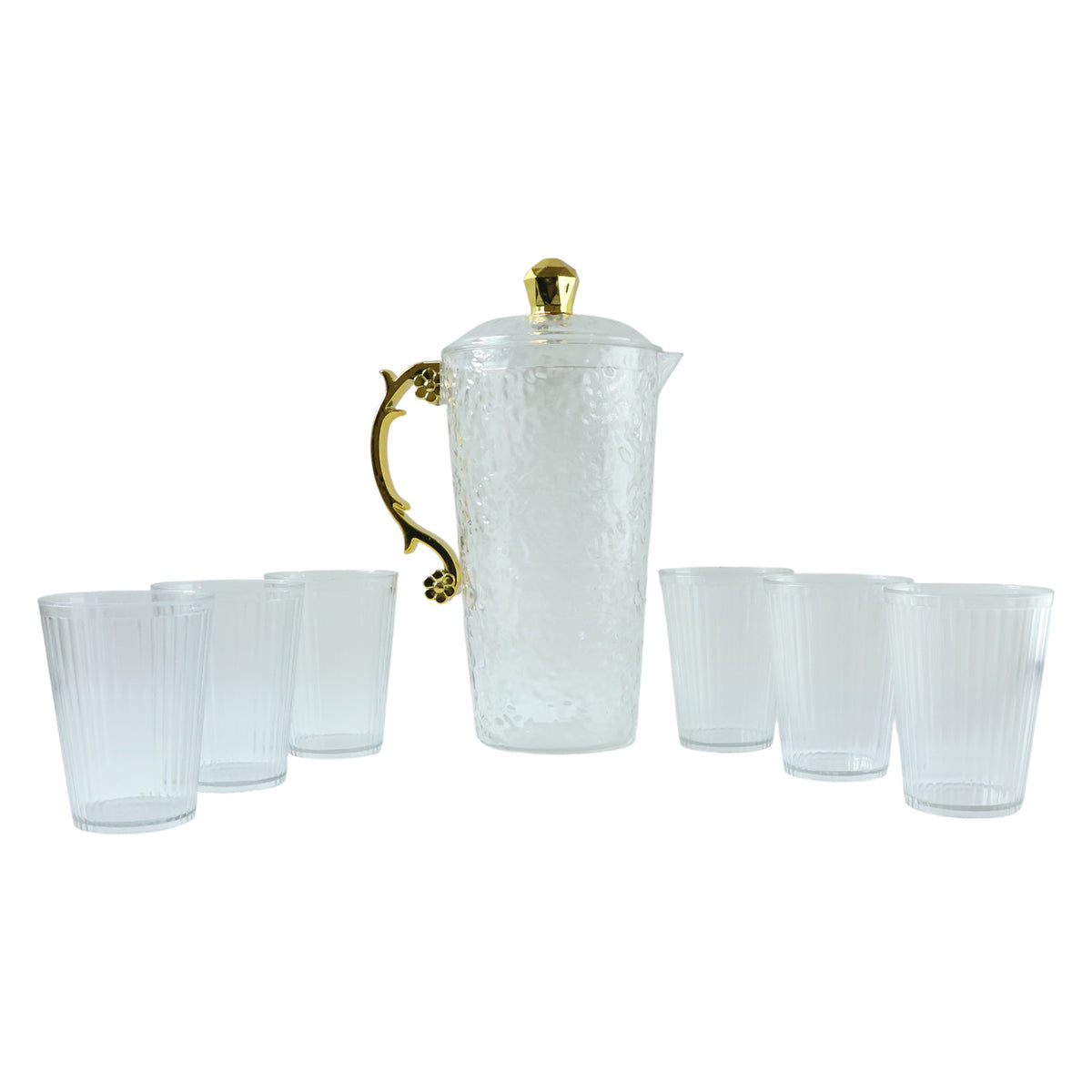 Elegant Textured Glass Water Jug With 6 Glasses Set (1 Set)