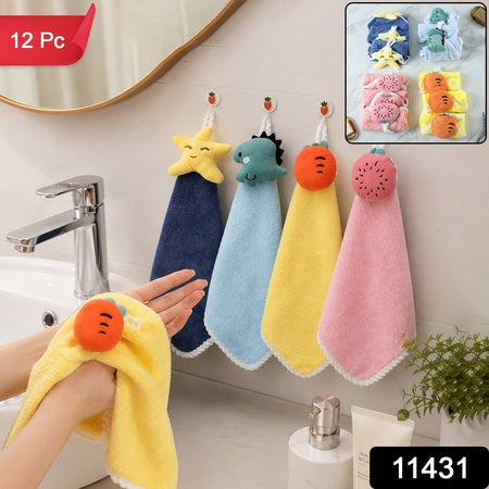 Soft Fruit Print Hanging Hand Towel Set For Kitchen Bathroom And Home Use (12 Pc)