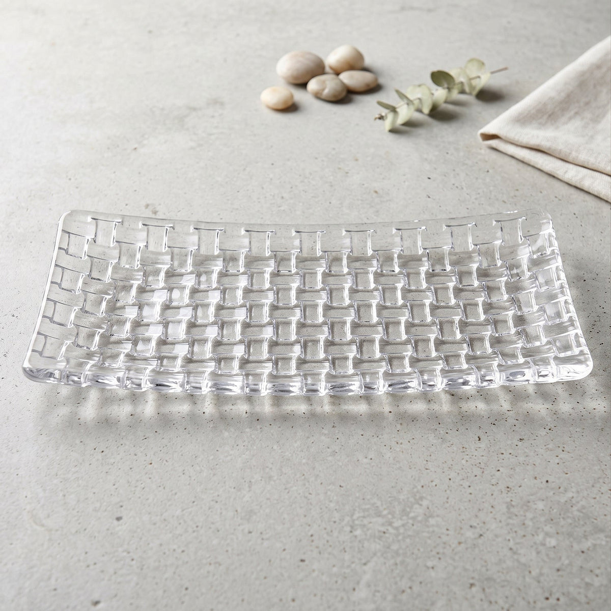 Transparent Glass Serving Tray 11 Inch Rectangular Basketweave Platter (1 Pc)