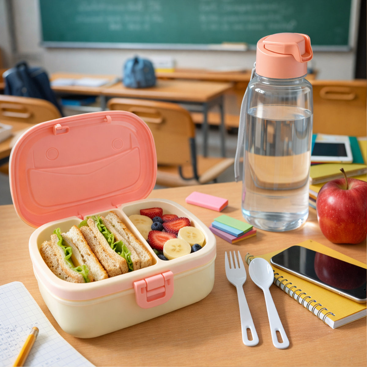 Plastic Lunch Box With Water Bottle Combo Set (1 Set)