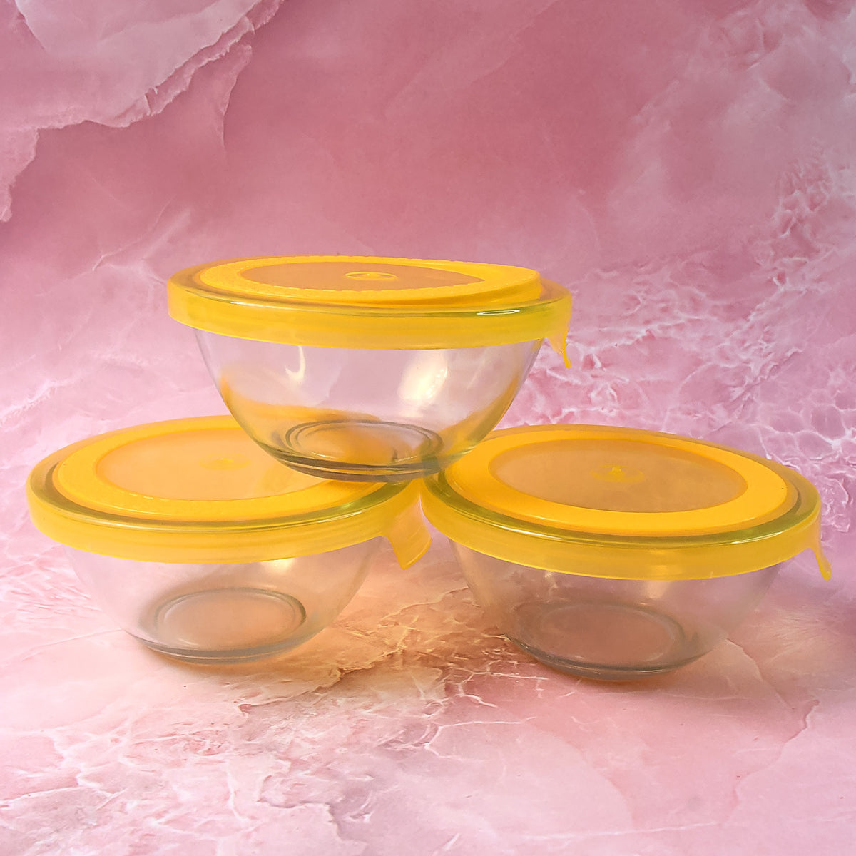 Dazzle Glass Bowl Set Mixing  Storage Bowls With Lids (3 Pcs Set)