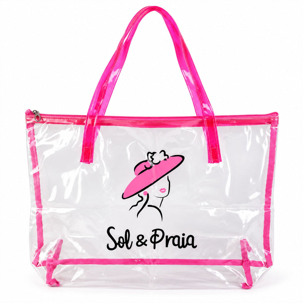 Transparent Pvc Tote Bag With Top Zipper And Handles For Travel (1 Pc 35x52 Cm)