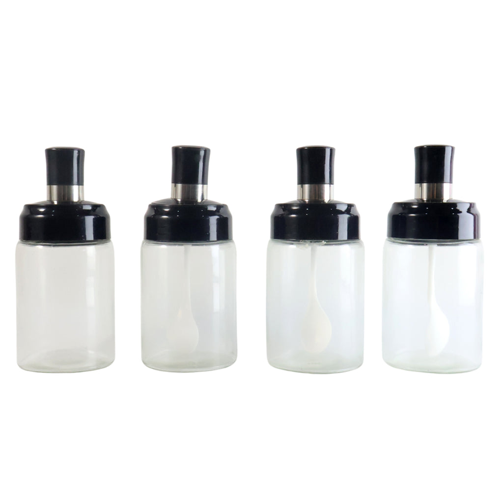 Transparent Spice Jar Set With Spoon  Airtight Lid (4 Pc)