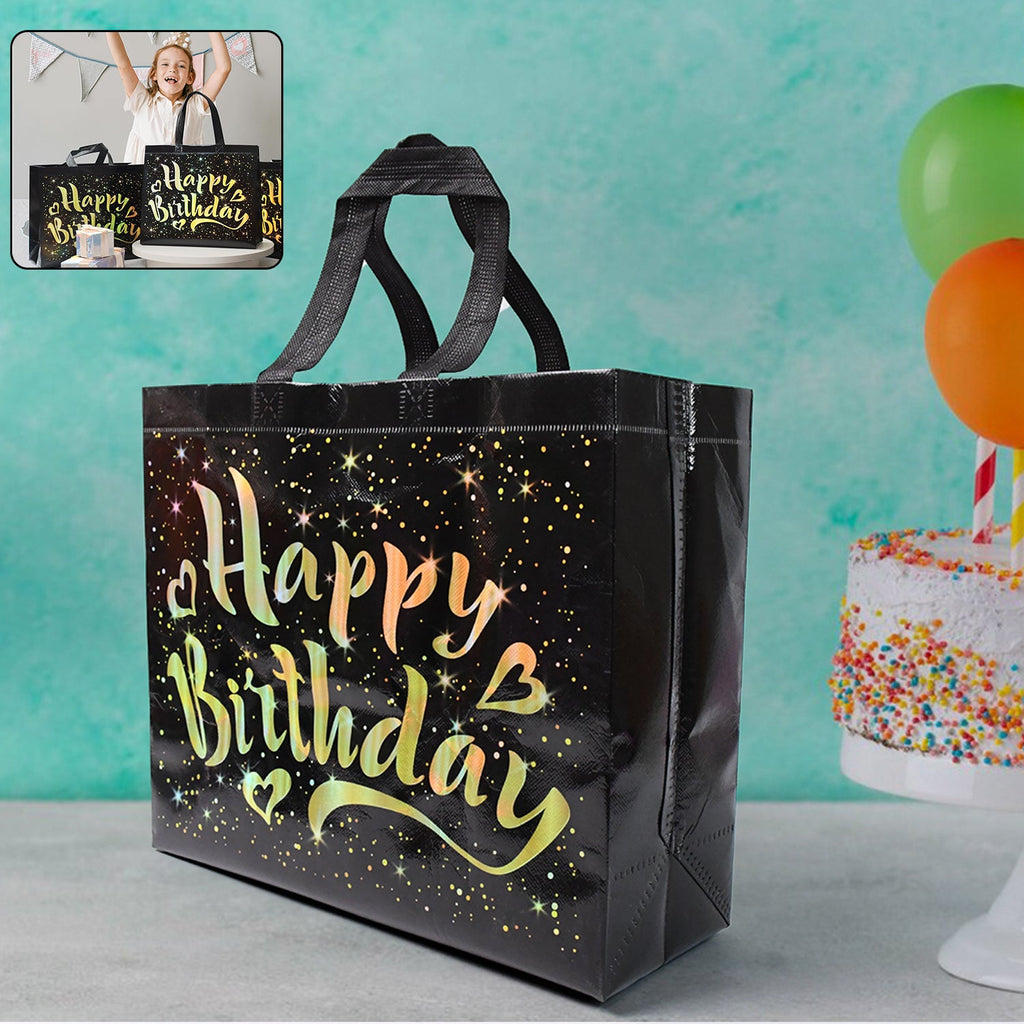 Birthday Gift Bag With Gold Shiny Stars Reusable Party Gift Bags