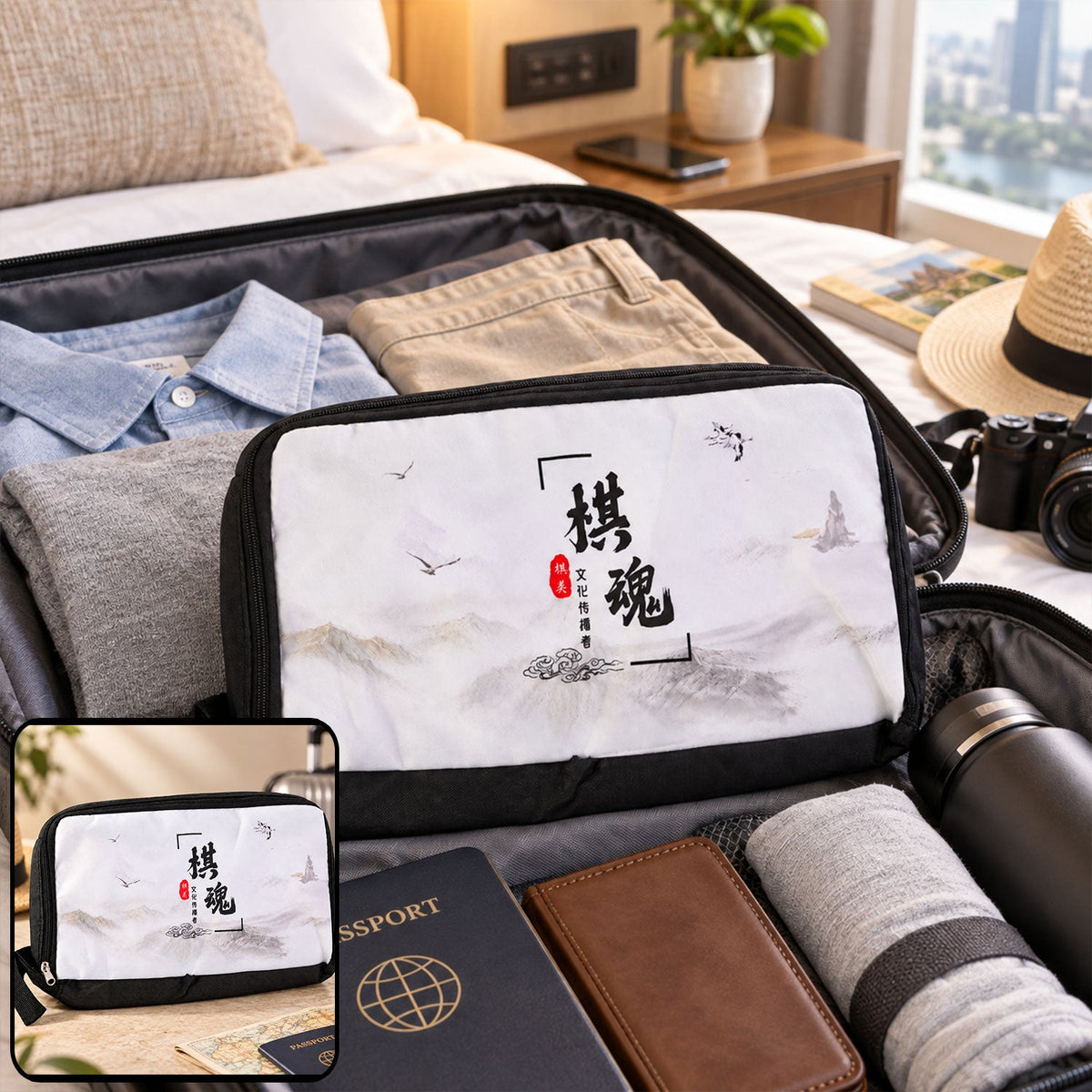 Printed Travel Organizer Pouch With Zip Closure And Carry Loop (1 Pc 32x20 Cm)
