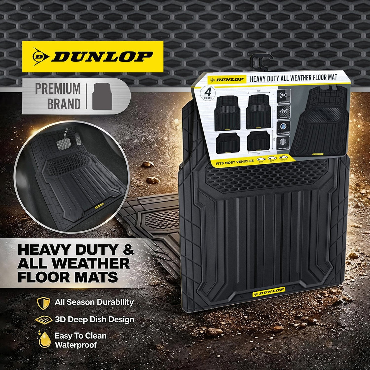 Premium Heavy Duty Car Floor Mat Set 4 Pc