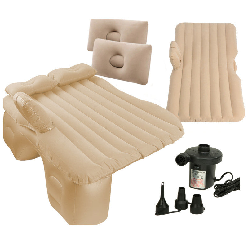 Portable Car Air Mattress Bed Set With Pump  Pillows Inflatable (Beige)