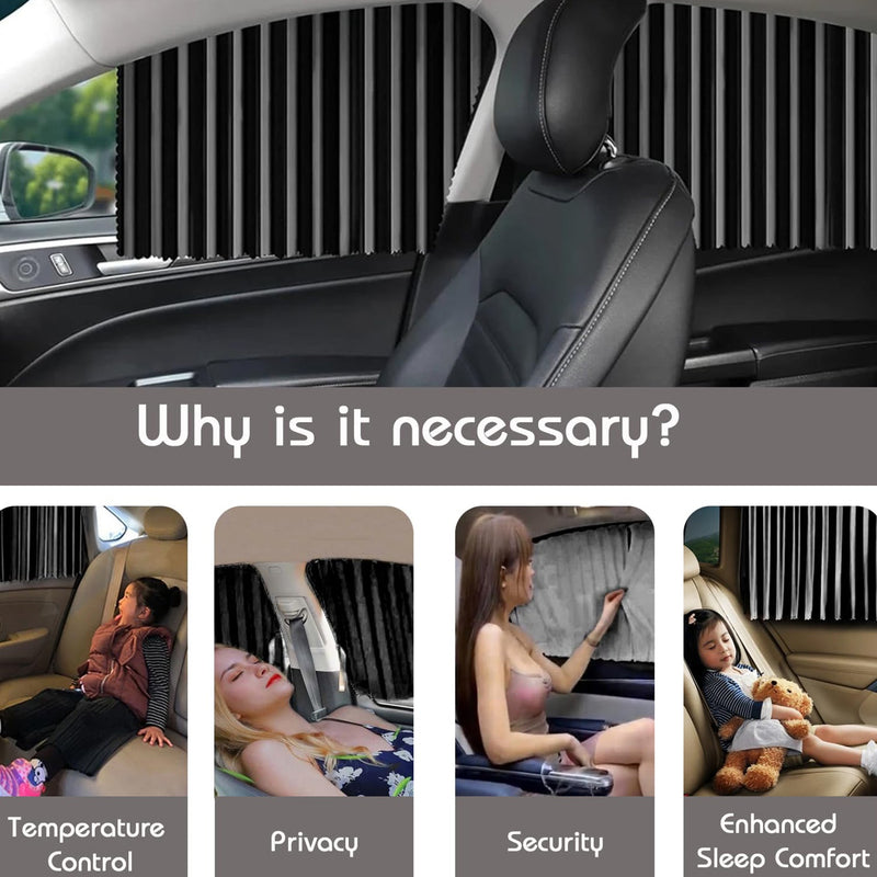Curtain For Car Window Heat Sunshade Protection (4 Pcs With Curtain Hook Adhesive Tap Set)