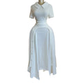 Short Sleeve Doll Collar Zipper White Long Dress