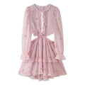 Lotus leaf edge patchwork printed hollow dress for women