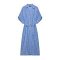 Women's Short sleeved Dress with Linen Blended Belt