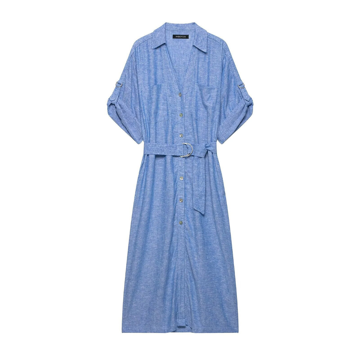 Women's Short sleeved Dress with Linen Blended Belt