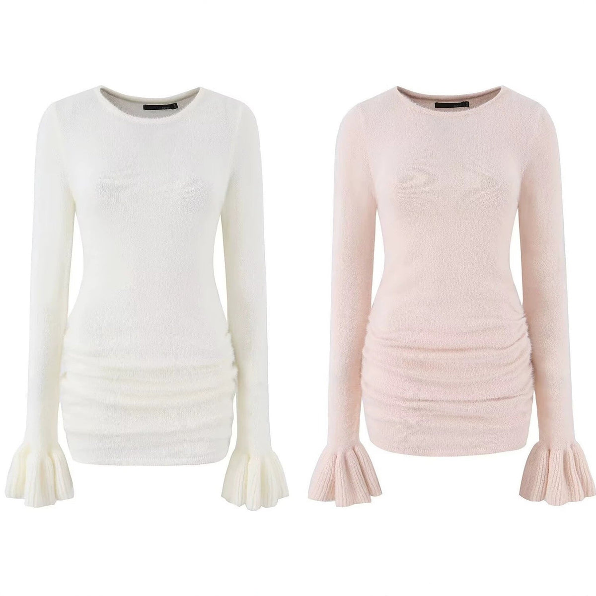 Round neck trumpet long sleeved short dress for women