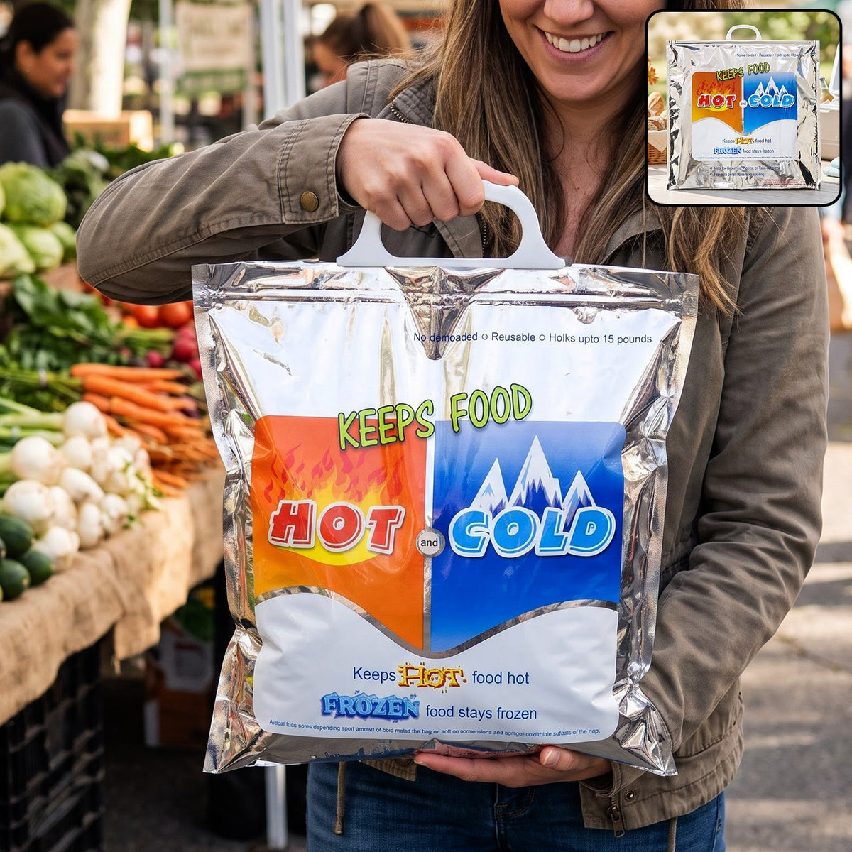 Big Hot  Cold Insulated Food Storage Bag For Grocery Picnic And Travel (1 Pc)