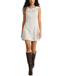 Women's Fashionable Two-Tone Striped A-Line Dress with Ruffled Collar