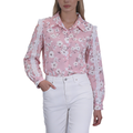 Women's fashionable casual shirt with lace-trimmed sleeves and fresh print.