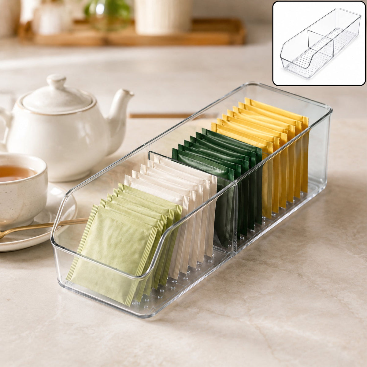 Clear Plastic Storage Organizer Box With Dividers For Kitchen