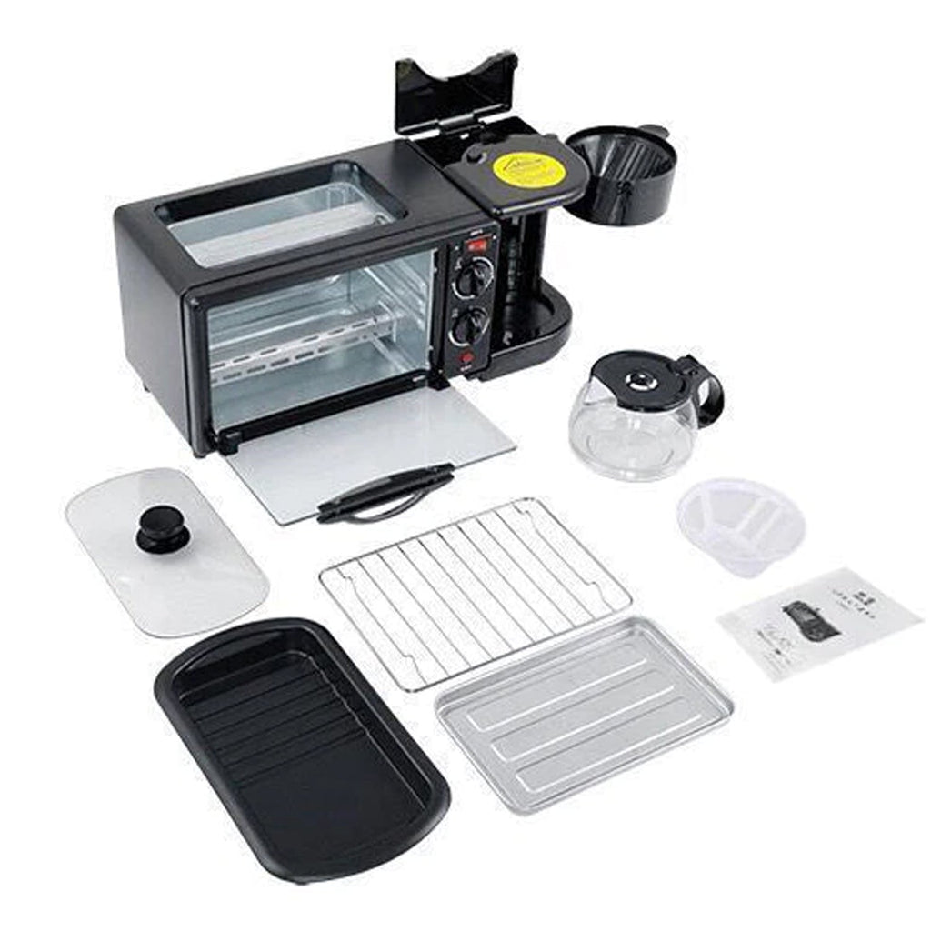 2788 3 In 1 Breakfast Maker Portable Toaster Oven Grill Pan Coffee Maker