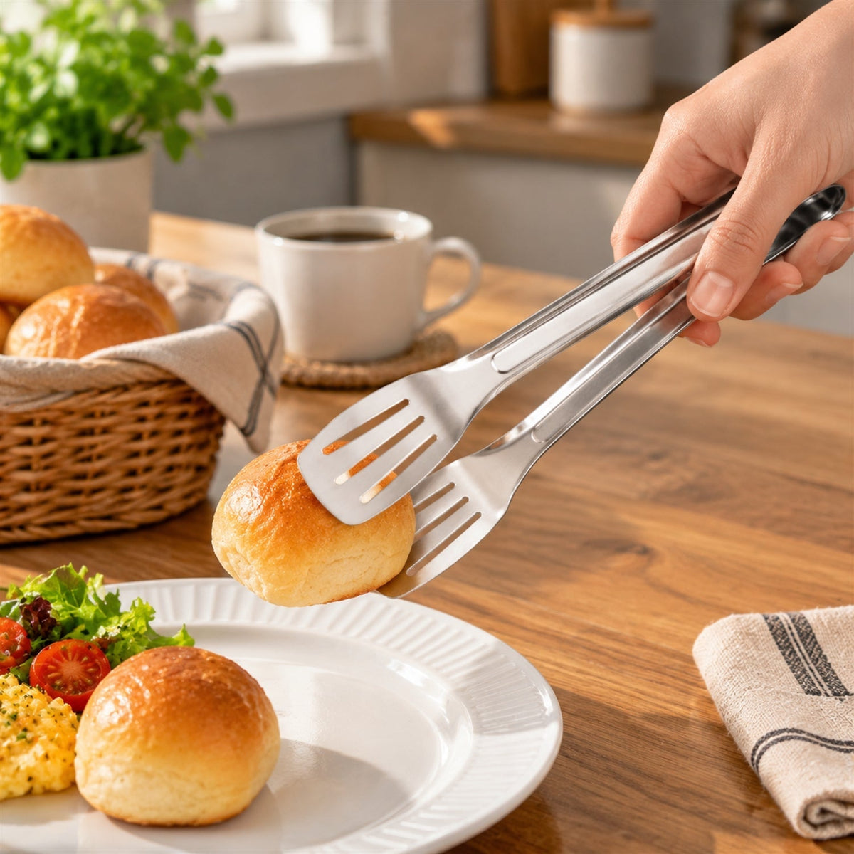 Stainless Steel Kitchen Tongs With Slotted Heads
